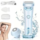 FiTspi 2 in 1 Wasserdichter Elektrischer Damenrasierer, Schmerzlose Haarentfernung, Wet & Dry Lady Shaver für Gesicht, Lippen, Arme, Beine, Achseln, Bikini, Blau