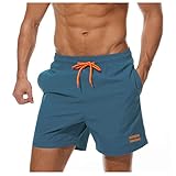Ougelebo Badehose Herren Badeshorts Herren Kurz Männer Schnelltrocknend Kurze Schwimmhose Strandhose Swim Bade Shorts Man Pfauenblau L