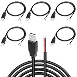 KARELLS USB Pigtail 5 Stück,2 adriges USB 2.0-Kabel,2-poliger blanker Draht mit offenem Ende,0,3 m langes Steckerkabel,USB Stecker Stromkabel,Verlängerungskabel