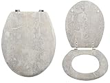 MSV WC Sitz Toilettendeckel MDF Holzkern „Stonehenge“ Scharniere aus Edelstahl - hochwertige und stabile Qualität