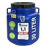 plasteo® 30 Liter Weithalsfass mit Deckel und Griffen Eckig Blau, Lebensmittelecht und BPA-Frei, Futtertonne Kunststofffass Universalfass Deckelfass Wasserfass Regentonne Lagerfass, Blau