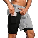 Sportliche Laufshorts für Herren, schnelltrocknend, Workout-Shorts, 2-1-Shorts, 12,7 cm, Sport-Laufshorts für Herren mit, Schwarz und Hellgrau, M