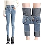Celanisai Thermo Jeans Damen High Waist GefüTterte Stretch Thermojeans Push Up Warme Winter Thermohose Fleece Jeggings Skinny Denim Leggings Hosen Mit Innenfleece Teenager MäDchen Freizeit Hosen