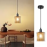 ZMH Pendelleuchte Esstisch Hängelampe Schlafzimmer: Hängeleuchte 1 Flammig Vintage Gold E14 Esstischlampe Glas Höhenverstellbar Pendellampe für Wohnzimmer Esszimmer Küche (ohne Leuchtmittel)