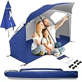 ZOLTA Strandzelt Sonnenschirm 2in1 XXL 220cm mit Boden Teleskop Höhenverstellung UV Schutz Windschutz Zelt mit Seitenwänden Sichtschutz Silberbeschichtung Tragetasche Camping Angeln Outdoor