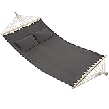 tectake 800809 Doppel Hängematte XXL für 2 Personen inkl. Kissen, Liegefläche ca. 230x145cm, bis 240kg belastbar, Diverse Farben (Dunkelgrau)