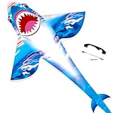 Flying Hoofer Hai Kinderdrachen, Drachen Flugdrachen für Kinder und Erwachsene - leicht zu fliegen, Shark Kite, ideal für Strand- und Outdoor-Spiele