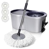 Wischmopp Set mit Eimer,Masthome Schleudermopp mit 3 Mikrofaser Ersatzkopf,Eimer mit Schleuder