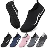 VOLHAL Badeschuhe Damen Wasserschuhe Herren Strandschuhe Schwimmschuhe Surfschuhe Aquaschuhe Breathable Schnelltrockend Schuhe Beach Pool Surfen Unisex(Doppelte Linien schwarz 43 EU)