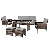 SVITA Denver Polyrattan Gartenmöbel Set 7 Personen Essgruppe Lounge Esstisch Braun