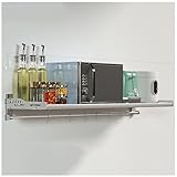 Edelstahl-Mikrowellen-Regal, Wandmontage, elektrischer Ofenhalter, Regal mit 6 Haken, faltbarer Topf- und Pfannen-Organizer, Gewürzregal, Küchenaufbewahrungshalterung