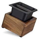 Navaris Abklopfbehälter aus Akazienholz 18x17x11cm - Abschlagbehälter für Siebträger - Zubehör für Espresso Kaffeemaschine Siebträgermaschine - natur schwarz