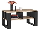 BDW - Couchtisch - Sofatisch mit offenem Regal Lamellen, Ablage - 92 x 45 x 53 cm Beistelltisch, Lowboard - Wohnzimmer, Modern - Stubentisch - Truhentisch - Holzwerkstoff (Eiche Sonoma/Schwarz)