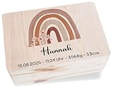 Holz Baby Geschenkbox Holzkiste Baby - Erinnerungsbox zur Geburt mit Regenbogen | Taufgeschenk | Kommunion | Erinnerungskiste für Regenbogenbaby - 30 x 20 x 14 - Holz - babyandenken
