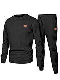 JMIERR Herren Jogginganzug Set 2-Teiliger Sweatshirt Trainingsanzug Casual Sportanzug Herren Sweatshirts und Jogginghose Tracksuit sets mit Strukturmuster,Schwarz L