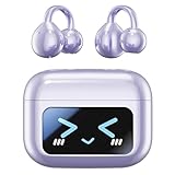 M100 Clip On Ear Headphones, Intelligente Bluetooth Kopfhörer mit Touchscreen, Open Ear Kopfhörer 5.4 Bluetooth, Aktive Noise Cancelling Kabellos Ohrhörer, Clip-On Kopfhörer für Sport (Violett)