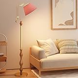 Moderne Stehleuchte aus Holz, 156 cm, Leinen, Walnuss, mit Eisensockel, dimmbar, E26, für Sofa, Wohnzimmer, Schlafzimmer, Empfangsraum