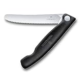 Victorinox Swiss Classic, Profi Tomaten- und Tafelmesser, Extra Scharfe Klinge, Wellenschliff, 11 cm, Rostfreier Stahl, schwarz