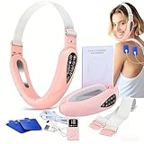 Elektrisches V-Face Shaping Massager + Elektrostimulator 2026-Version | Doppelkinn Entferner & Straffer | EMS Gesichtsmassagegerät | Rote&Blaue Phototherapie | 5 Therapie-Modi + Fernbedienung (Rosa)