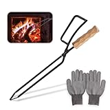 Aoreun Kaminzange, 40 x 11cm Universal lange Brennholzzange Schwerlast Kaminholzzange Feuerholzzange Fireplace Tongs Kaminzange Feuerholzzange mit Paar Handschuhe für Lagerfeuer und Kaminöfen