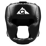 GROOFOO Box-Kopfbedeckung für Kinder und Erwachsene, Schutzhelm mit Mesh-Oberteil, großes Ohr für Kickboxen, MMA, Muay Thai, Sparring, S/Schwarz