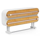 Holz Frischhaltefolienspender, Magnetisch Alufolienspender und Frischhalte, Wandrollenhalter Küche mit Einem Scharfen Messer, Wandrollenhalter Küche 3 Rollen Geeignet für Plastikfolie Restaurant