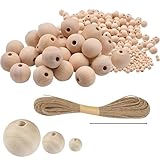 120 Stück Holzperlen Holzkugeln mit Loch 3 Größen (20mm,15mm,10mm) Runde Holzperlen Natur Unbehandelte Perlen Holz Holzkugel zum Basteln für DIY Schmuck Armband Bemalte Dekoration