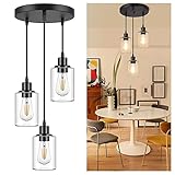 3-flam Pendelleuchte Vintage Industrial Hängelampe, Pendelleuchte aus schwarzem Metall mit Lampenschirm aus Glas & E26-Sockel for Küche Schlafzimmer Wohnzimmer Esszimmer