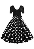 EFOFEI Damen Kleid Petticoat Lange Ärmel Ballkleid Weihnachten Druck Partykleid Einfarbig Rockabilly Kleid Schwarz XXL