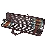 Professionelles Grillgabel-Set aus Edelstahl mit Holzgriff, U-förmiger Bratspieß, Grillutensil für Outdoor-Camping und Grillen im Haushalt, 7-teiliges Set