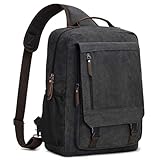 S-ZONE Herren 13-16 Inch Canvas Wasserdicht Laptop Rucksack Crossbody Sling Brusttasche Umhängetasche Lässiger Tagesrucksack