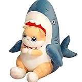 Katze Plüschtier Niedliches Plüsch-Hai-Spielzeug Katze Kuscheltier Stofftier Weiche Kuscheltier Shark Katze Geschenk für Kinder Mädchen Jungen (70cm,Blaues Kätzchen)