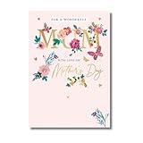 Words and Wishes Muttertagskarte mit Blumenmuster, rosa und goldfarbenes Design mit Schmetterlingen, Botschaft 'Wonderful Mum'