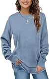 EUHOM Damen Sweatshirt Pullover Basic Langarmshirt Oversize Rundhals Langarm Pulli Herbst Winter Casual Oberteile Tops für Leggings (Blau-1, XL)