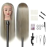 Aofadaning Trainingsköpfe 100% von dem Hochtemperaturfaser Haar 28zoll Trainingskopf für Frisöre with stand DIY Haare Frisuren Set (blasses Gold)