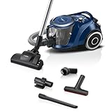Bosch Staubsauger beutellos Serie 6 BGC41XECO, ideal für Allergiker, Hygiene-Filter, 10 Jahre Motorgarantie, XXL-Polsterdüse & Fugendüse, Möbelpinsel, hohe Saugkraft, leise, langes Kabel, 650 W, blau