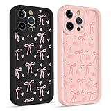 Krdvekm 2 Stück Handyhülle für iPhone 15 Pro Max Hülle 6,7'', Aesthetic Motiv Schleifen Herz Muster Design, Weiche Bunt Silikon TPU Bumper Ultra Dünn Stoßfest Kameraschutz Schutzhülle Case für Mädchen