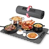 Mojimdo Warming Plate Wärmeplatte für Speisen – Lebensmittelechtes Silikon, 3 Temperaturstufen, vollflächige Erwärmung, flexibel aufrollbar & aufhängbar, ideal für Zuhause, Buffets & Partys – Grau
