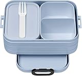 Mepal Bento Brotdose Midi Take A Break - mit Bento Box - Für 2 Sandwiches oder 4 Brotscheiben - Lunchbox für kleine Snacks & Reste - Erwachsene Essenbox mit Fächern - Old Nordic Blue