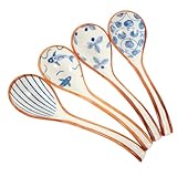 Amosfun 4 Stück Löffel aus Keramik spoon set kochlöffelset küchenmaschiene Handgefertigtes Geschirr quadratischer Löffel goldener Löffel japanischer suppenlöffel wiederverwendbare Löffel