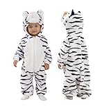 Doladola kostüme für baby mit Kapuze, Mädchen Jungen Flanell Overall, tier kostüm kinder (Weißer Tiger, 12-18 Monate)