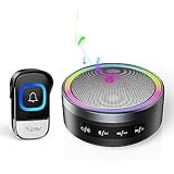 TECKNET Funkklingel Bluetooth-Lautsprecher 2 in 1, 400M Funk Reichweite Türklingel Set mit RGB Licht, IP66 Kabellose Türklingel Lautsprecher mit BT5.2 und HiFi Stereo, 60 Klingeltönen