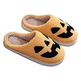 Halloween-Hausschuhe für Weihnachten, Urlaub, Hausschuhe, Hausschuhe für Damen, flauschig, für drinnen und draußen, Schlafzimmer, Hausschuhe, Größe 42, gelb, 39 EU