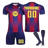 Generisch FCB Barcelona 25/26 Fußballtrikots Personalisiert mit Eigenem Namen/Nummer, Sonderausgabe Fussball Trikot Shorts Socken Trainingsanzug Set Leichtgewicht für Herren/Kinder