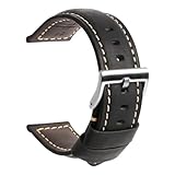 TStrap Uhrenarmband 20mm Leder für Herren - Schwarz Lederarmband Uhren Ersatz - Vintage Weich Echtleder Uhrband Ersatzarmband Uhr - Leather Watch Strap Band for Men - 20mm 22mm 24mm
