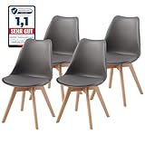 ALBATROS Esszimmerstühle 4er Set AARHUS, Grau - Beine aus Buche Massiv-Holz, Skandinavisches Retro-Design, bequemer Schalenstuhl - Eleganter Küchenstuhl, Stuhl Esszimmer für Esstisch