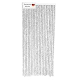 Lemodo Türvorhang Wohnwagen, Flauschvorhang 90x200 cm, Camping Vorhang als Fliegengitter für die Tür, Insektenvorhang hellgrau/weiß, optisch attraktiver Fliegenschutz