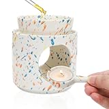 CEWROM Duftlampe Teelicht, Duftlampe für Ätherische Öle, Duftöl und Duftwachs Diffusor, Abnehmbare Schale, Gerillte Oberfläche, Einschlafhilfe Entspannung Einweihungsgeschenk Wohnkultur