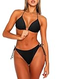 Navneet Damen Bikini Set Triangel String Bikinis High Waist Bikihose Brazilian Sexy Badeanzug Bademode Swimsuits Schwarz L
