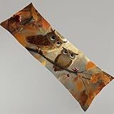 Seitenschläferkissen Bezug 180 x 60 cm Herbst Kissenbezug Eule Schwangerschafts Kissen, Leinen Kopfkissenbezug Verdecktem Zip Lang Pillow Case Atmungsaktiv und Weich Seitenschläfer Body Pillow Y4-40